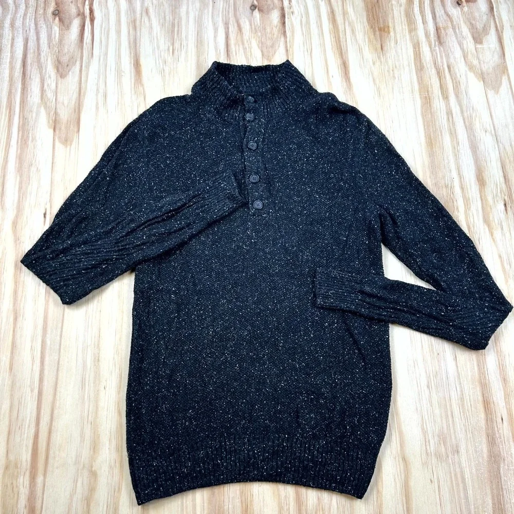 Billy Reid Henley Sweater Men Medium Heather Blue Silk Blend Knit Mock Neck Cozy